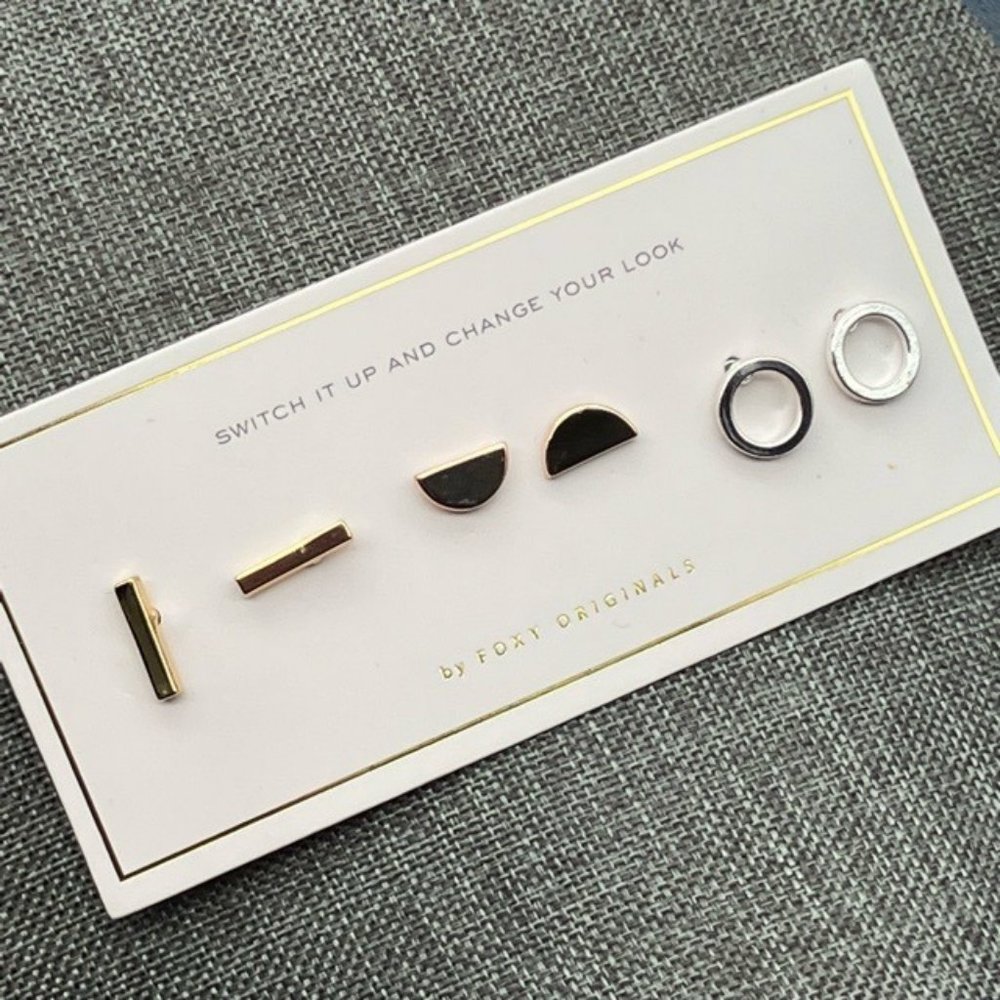 Foxy Originals Stud Earrings Three Pairs Gold Bar Semi Circle Silver Ring